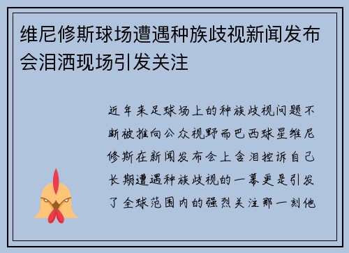 维尼修斯球场遭遇种族歧视新闻发布会泪洒现场引发关注